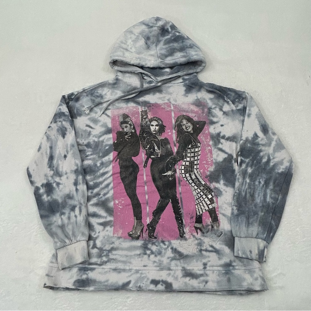 Selena 3 Ways Gray & White Tie Dye Pullover Hoodie Sweatshirt Mens S Womens M/L